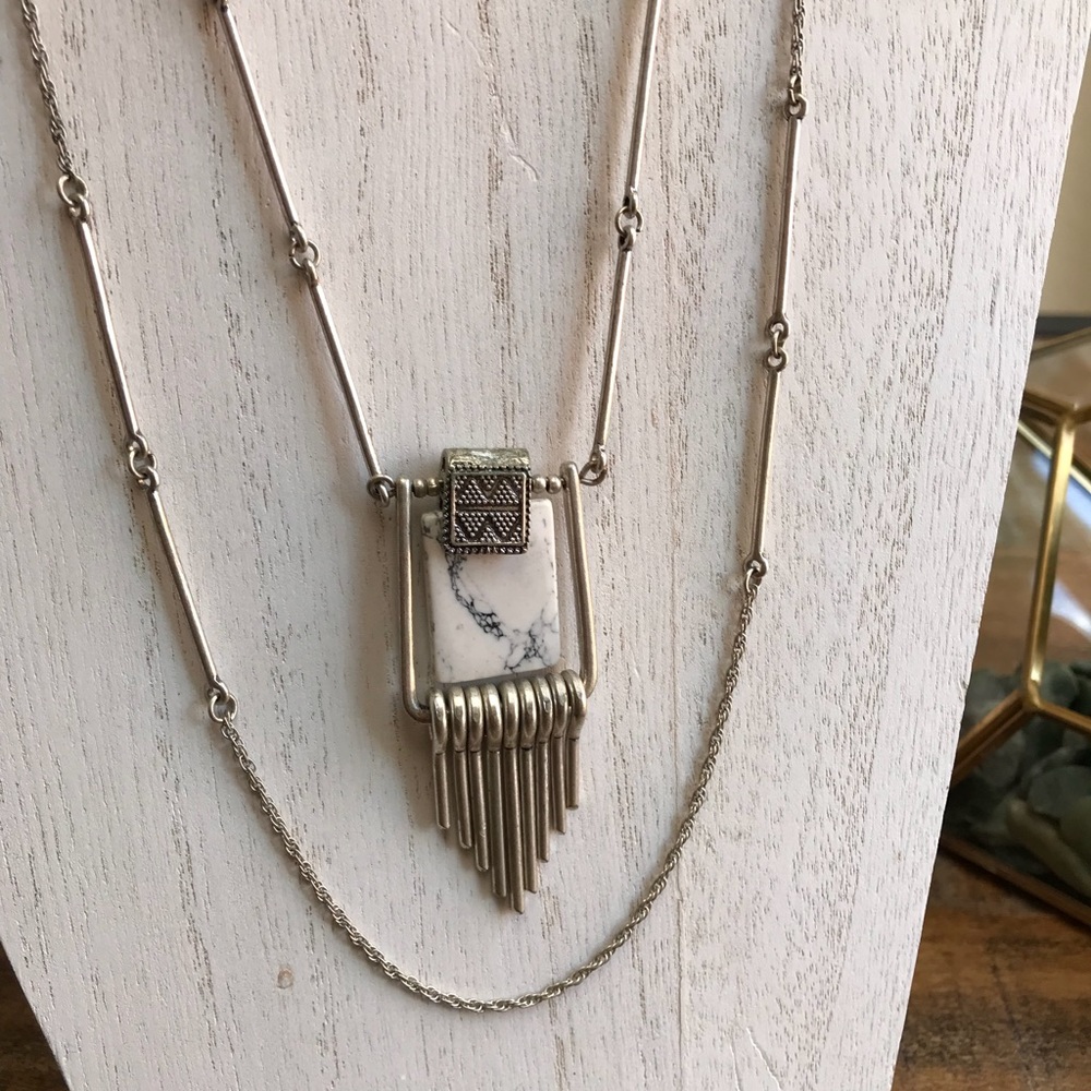 Long double-layered Silver Necklace